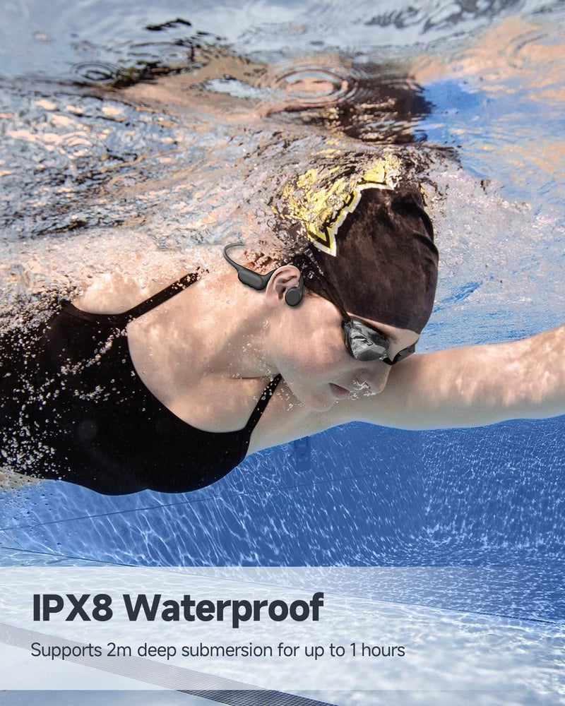 PSIER Bone Conduction Headphones IPX8 Waterproof Swimming Headphones Open Ear Headphones with MP3 Mode 32GB Memory Up to 8 Hours Playtime Bluetooth 5.4 Ear Buds Secure Fit for Running and Fitness - Image 2
